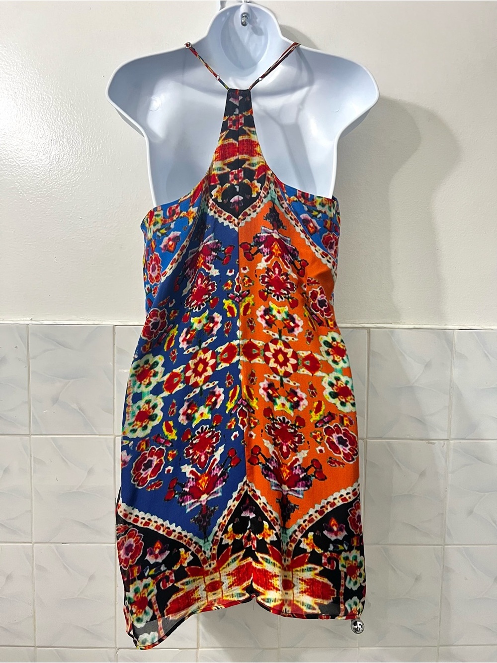 Lavender Brown 100% Silk Slip Mini Dress Women’s M Maximalist Festive Geometric - Picture 5 of 9